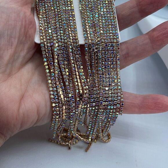 NEW Encour 8” AB rainbow fringe earrings. Special event glam. - Picture 8 of 9